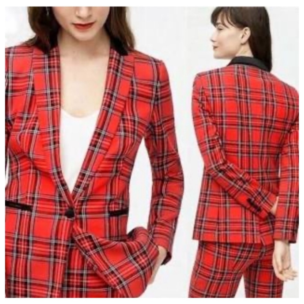 J Crew Parke Plaid Blazer Jacket in Steward Tartan Red Wool - Picture 2 of 10